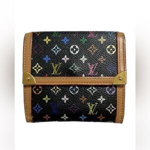 Authentic Louis Vuitton Murakami Black Multicolor Compact
Leather Wallet